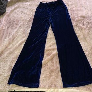 Velvet blue suede high waist flare pants